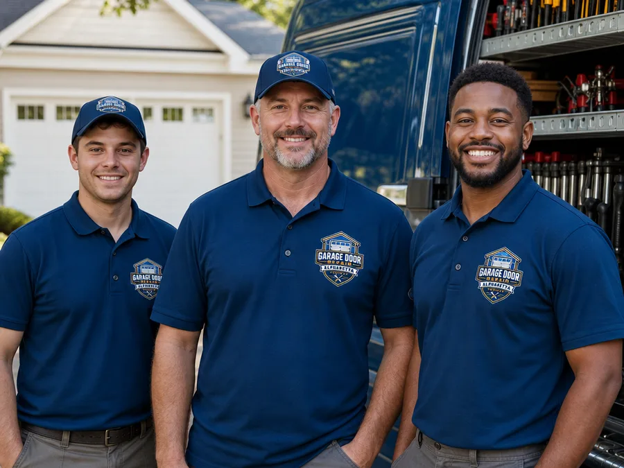 Garage Door Repair Alpharetta crew beside an organized service vehicle